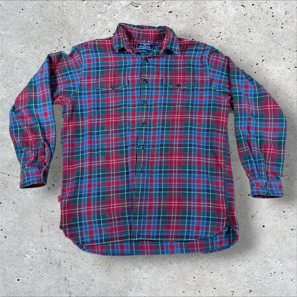 Vintage Polo Sport Ralph Lauren Plaid Flannel Shirt Mens Large 90s Red Blue L